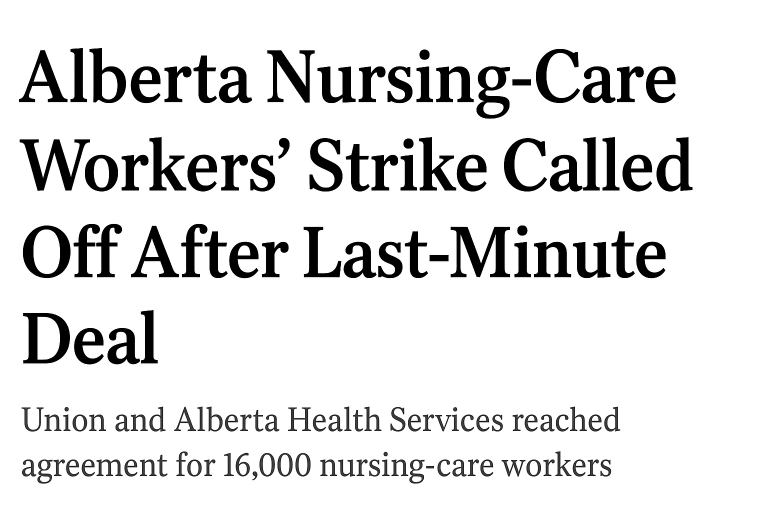 Alberta Nursing-Care Workers’ Strike Called Off After Last-Minute Deal