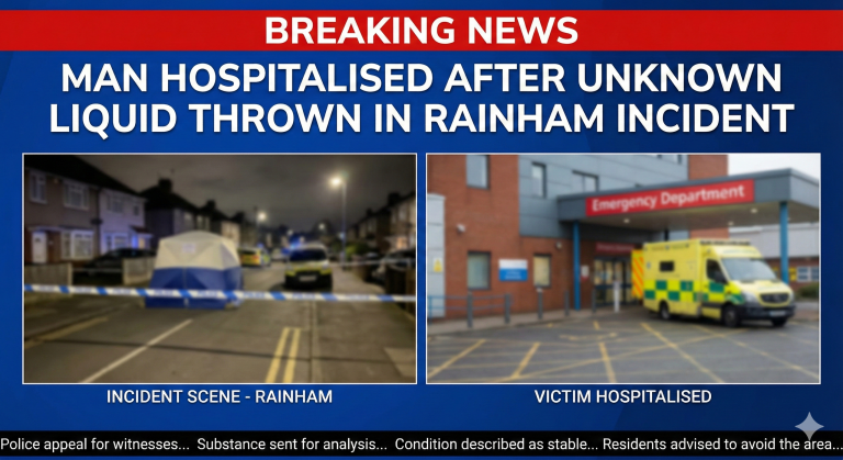 Man Hospitalised After Unknown Liquid Thrown in Rainham Incident