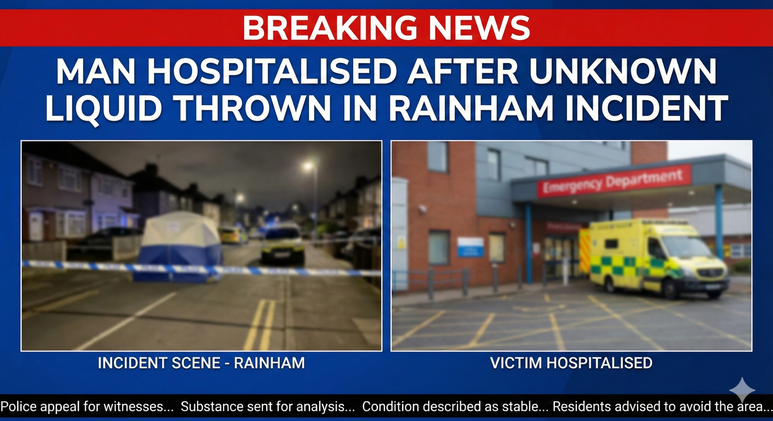 Man Hospitalised After Unknown Liquid Thrown in Rainham Incident