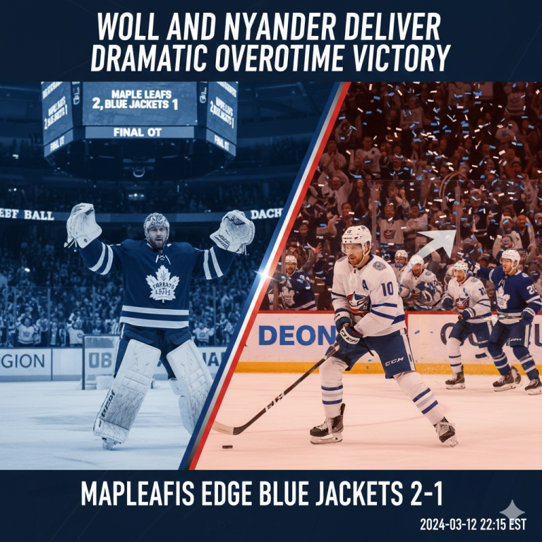Woll and Nylander Deliver Dramatic Overtime Victory as Maple Leafs Edge Blue Jackets 2-1