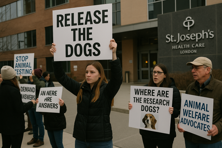 Animal Welfare Advocates Press St. Joseph’s for Transparency Over Research Dogs’ Fate