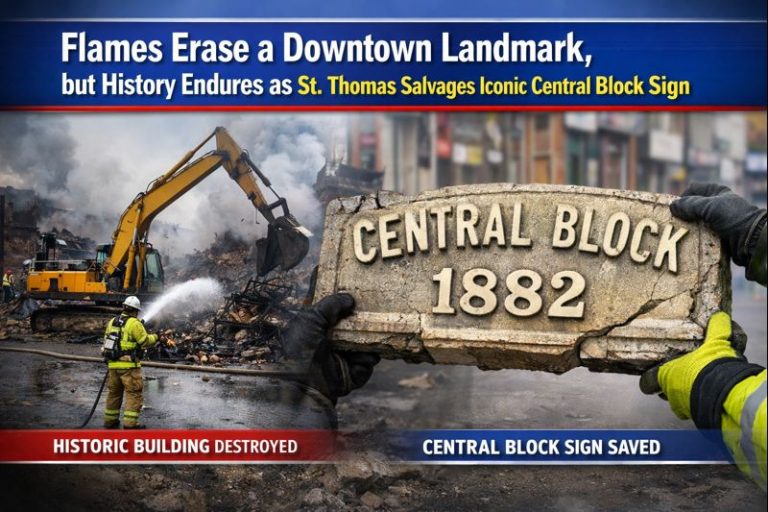 Flames Erase a Downtown Landmark, but History Endures as St. Thomas Salvages Iconic Central Block Sign