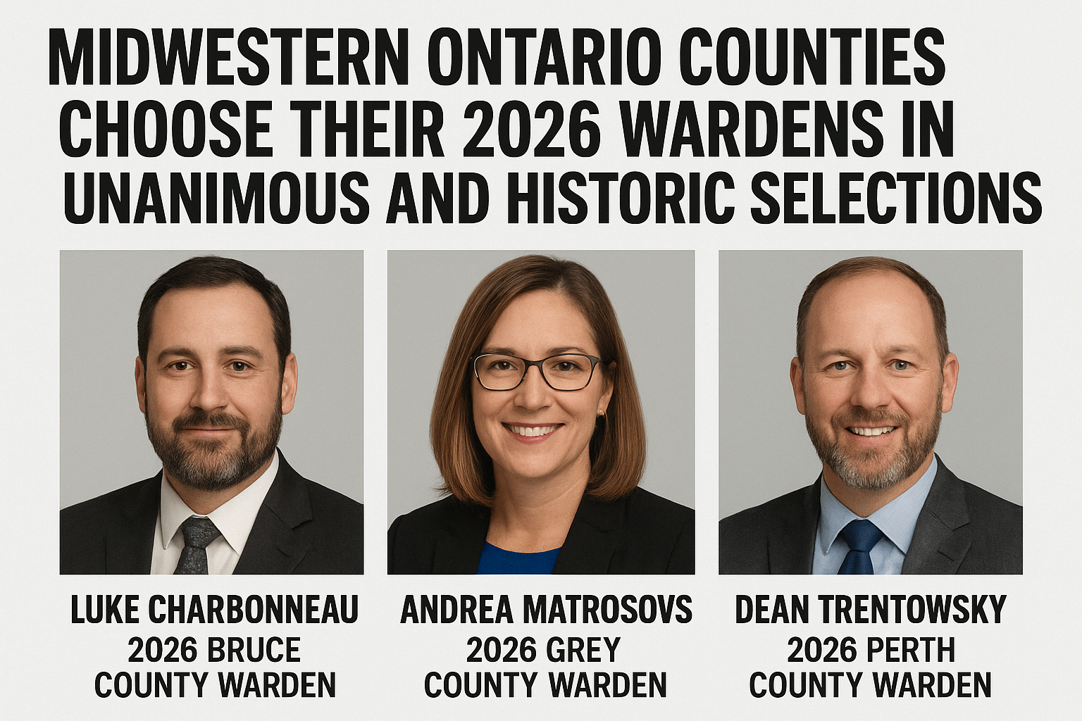 Midwestern Ontario Counties Choose Their 2026 Wardens in Unanimous and Historic Selections